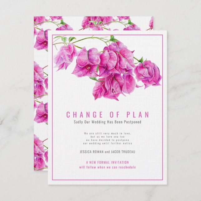 Change of wedding plan bougainvillea pink cancel invitation (Front/Back)