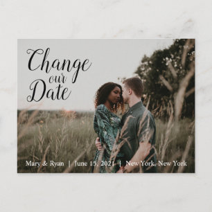 Change Our Date   Wedding Postponement Calligraphy Postcard