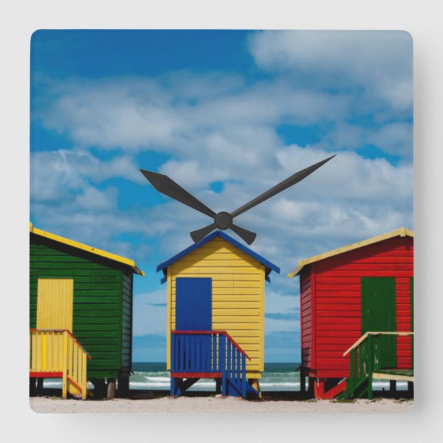 Change Rooms. Muizenberg Beach, Cape Town Square Wall Clock (Front)