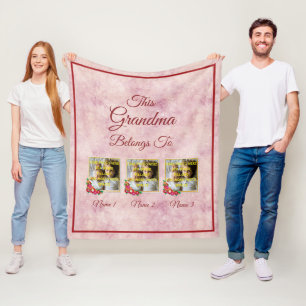 Change Text Add 3 Photos This Grandma Belongs to   Fleece Blanket