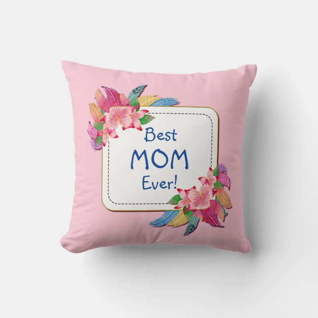 Change Text Add Name Boho Flower Feathers Best Mum Cushion (Front)