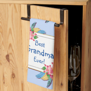 Change Text Add Name Boho Flower Feathers Grandma  Tea Towel