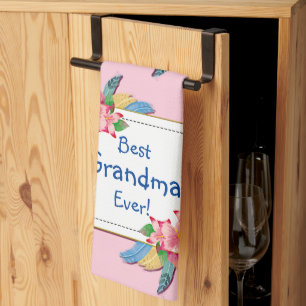 Change Text Add Name Boho Flower Feathers Grandma Tea Towel
