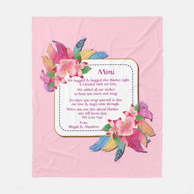 Change Text Add Name Boho Flower Feathers Hugged   Fleece Blanket (Front)