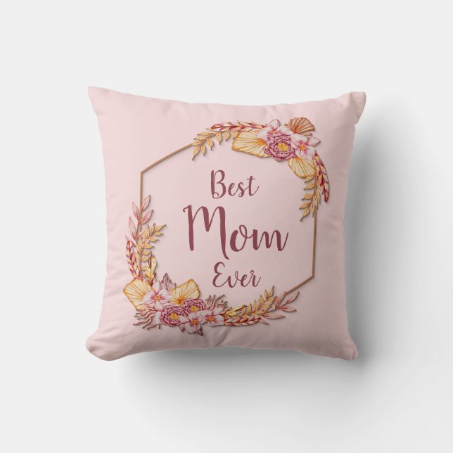 Change Text Add Name Boho Flower Frame Best Mum  Cushion (Front)