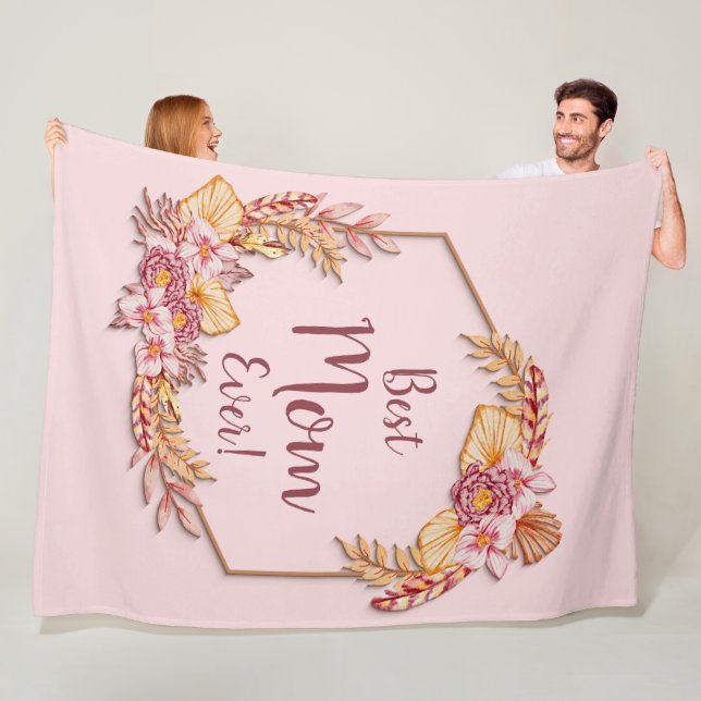 Change Text Add Name Boho Flower Frame Best Mum    Fleece Blanket (In Situ)