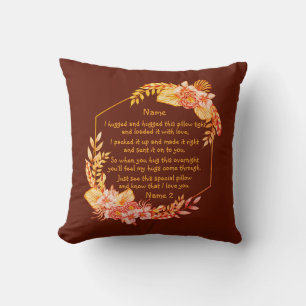 Change Text Add Name Boho Flower Frame Hug Hugged  Cushion