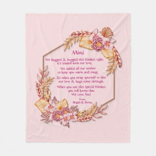Change Text Add Name Boho Flower Frame Hug Hugged Fleece Blanket