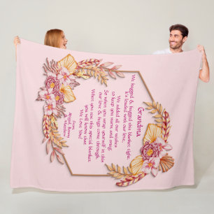 Change Text Add Name Boho Flower Frame Hug Hugged  Fleece Blanket