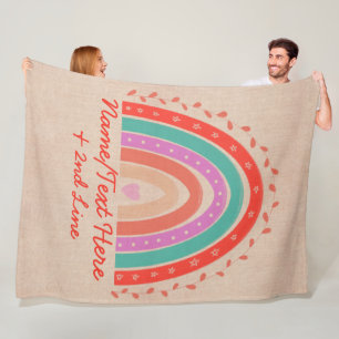 Change Text Add Name Boho Rainbow Heart Aqua Brown Fleece Blanket