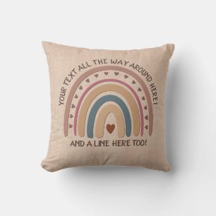 Change Text Add Name Boho Rainbow Heart Soft Brown Cushion