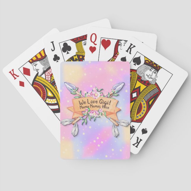 Change Text Add Name Gigi Boho Flower Arrows Pinks Playing Cards (Back)