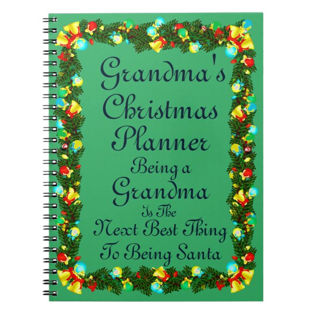 Change Text Add Name Grandmother Christmas Planner Notebook (Front)
