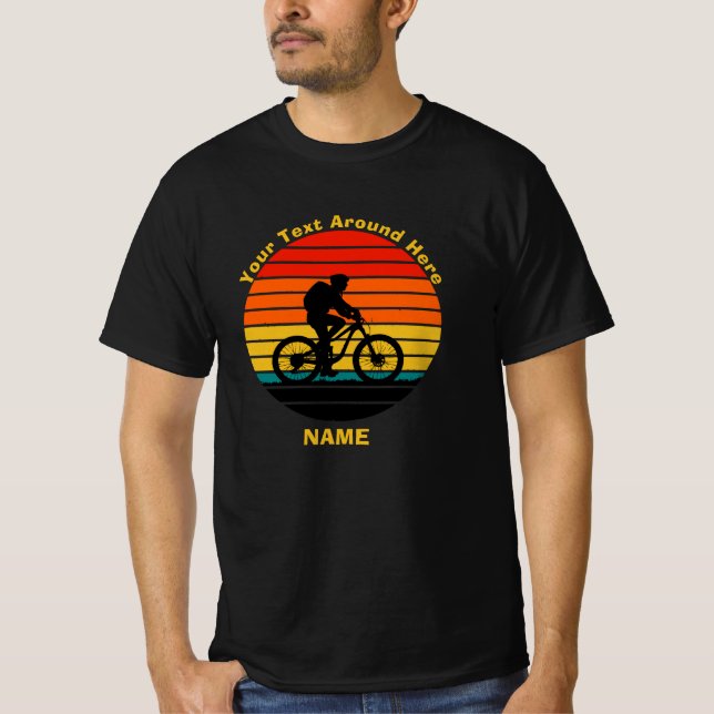 Change Text Add Name Retro Sunset Bike Rider       T-Shirt (Front)