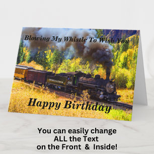 Change Text Add Name Steam Train Happy Birthday Card