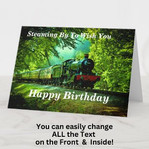 Change Text Add Name Steam Train Happy Birthday Card
