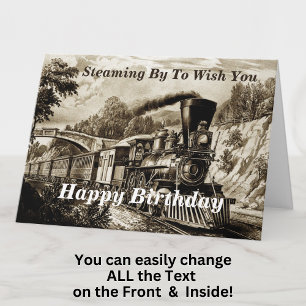Change Text Add Name Steam Train Happy Birthday Card