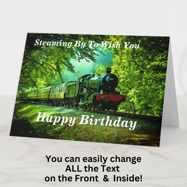 Change Text Add Name Steam Train Happy Birthday Card (Creator Uploaded)