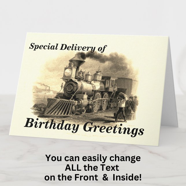 Change Text Add Name Steam Train Happy Birthday Card (Creator Uploaded)