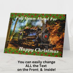 Change Text Add Name Steam Train Happy Christmas Card