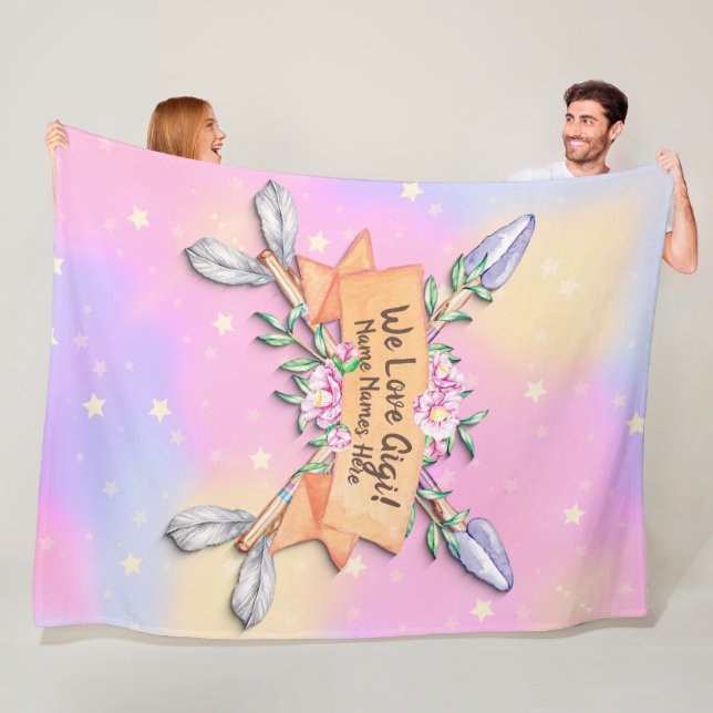Change Text Add Names Boho Flower Arrows Pinks  Fleece Blanket (In Situ)