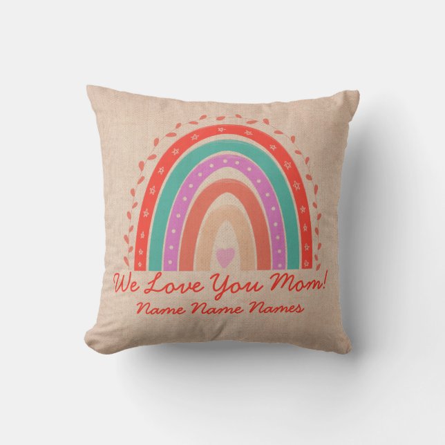 Change Text Add Names Love Mum Boho Rainbow Heart Cushion (Front)