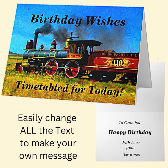 Change Text Add Names Steam Train Happy Birthday Card (Creator Uploaded)