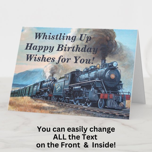 Change Text Add Names Steam Train Happy Birthday Card (Creator Uploaded)