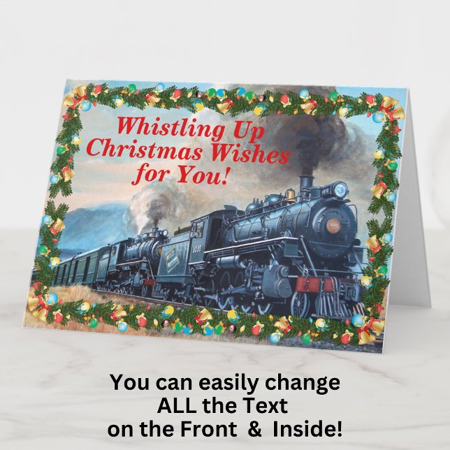 Change Text Add Names Steam Train Happy Christmas Card (Creator Uploaded)