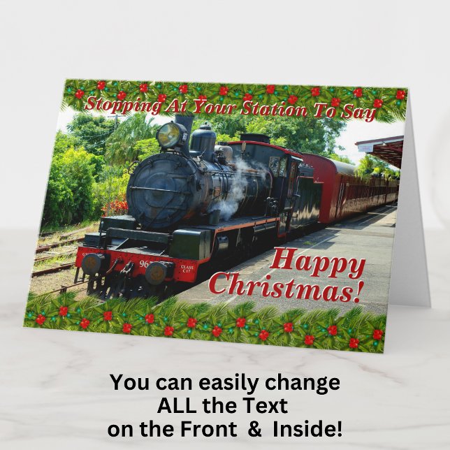 Change Text Add Names Steam Train Happy Christmas Card (Creator Uploaded)
