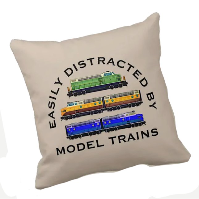 Change Text Easily Distracted Model Trains Diesel  Cushion (Creator Uploaded)