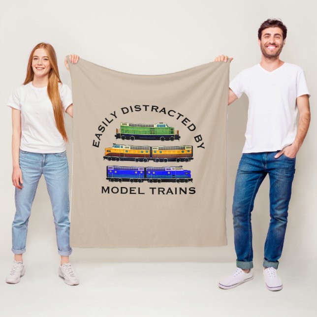Change Text Easily Distracted Model Trains Diesel  Fleece Blanket (In Situ)