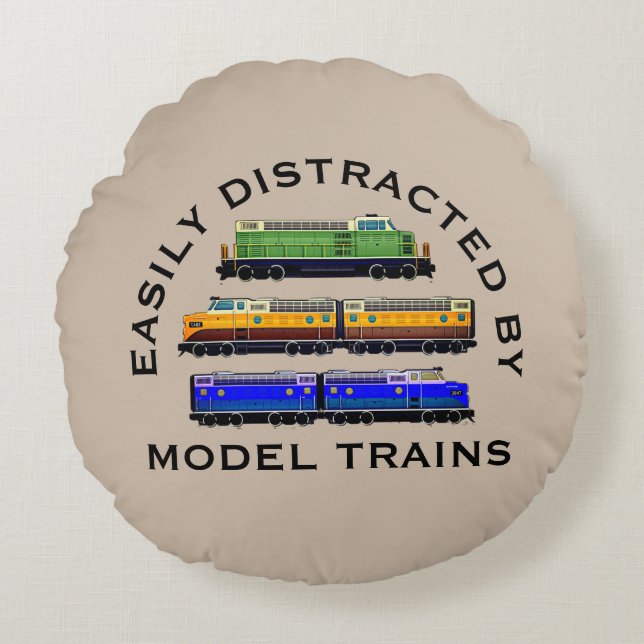 Change Text Easily Distracted Model Trains Diesel  Round Cushion (Front)