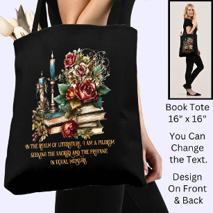 Change Text, Gothic Books & Candles,  Quote, Black Tote Bag