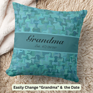 Change Text Grandma Est Grandmother New Baby Teal Cushion