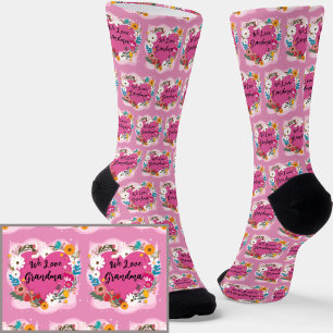 Change Text Grandma Name, Pink Grandmother  Socks