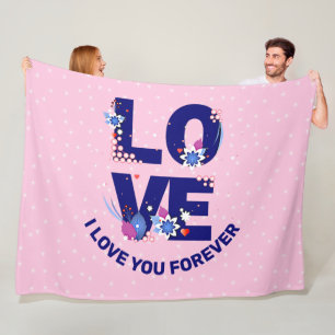 Change Text I LOVE YOU Forever White Stars Pink Fleece Blanket