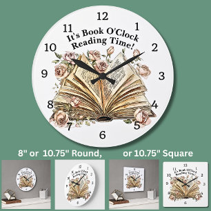 Change Text - It's Book O'Clock Reading Time Large Clock