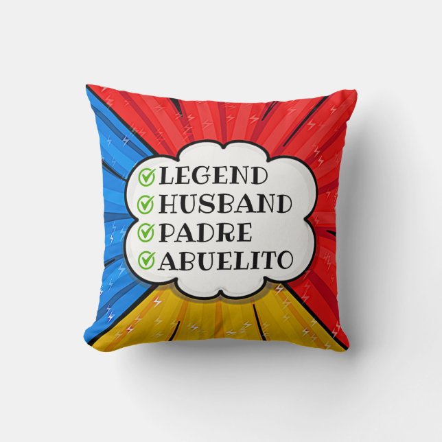 Change TEXT Legend Husband Padre Abuelito Comic Cushion (Front)