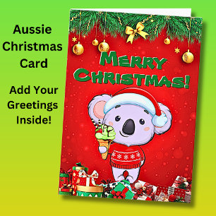 Change Text, Merry Christmas Koala with Ice Cream  Card