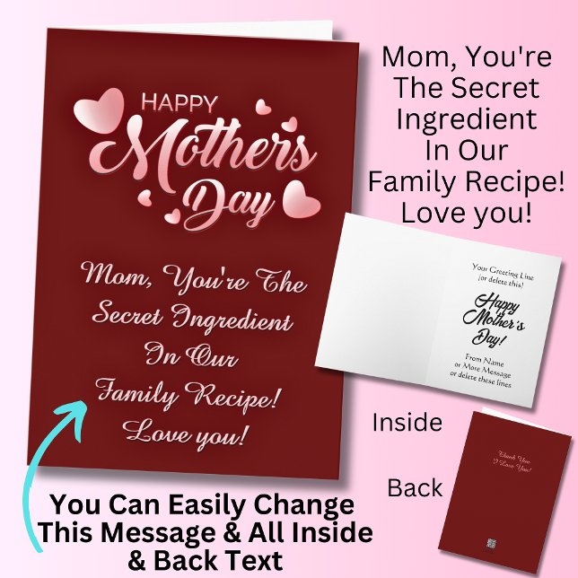 Change Text, Mum, You're The Secret Ingredient     Card (Creator Uploaded)