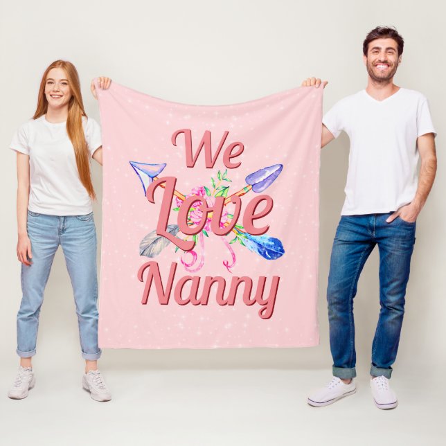 Change Text Name Boho Arrows Flowers We Love NANNY Fleece Blanket (In Situ)