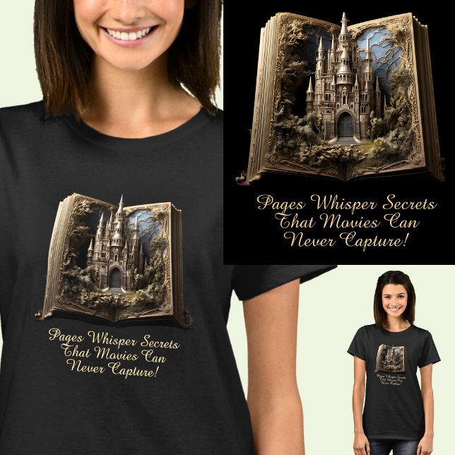 Change Text, Pages Whisper Secrets, Book 3D Castle T-Shirt (Creator Uploaded)