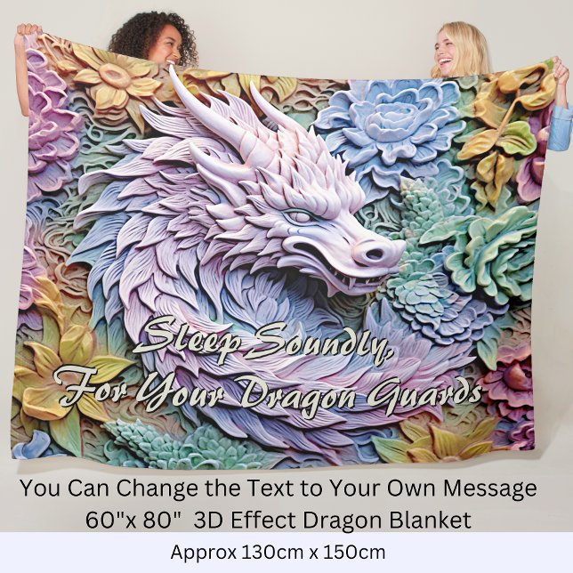 Change Text, Soft Pastels 3D Effect Dragon 60"x80" Fleece Blanket (Creator Uploaded)