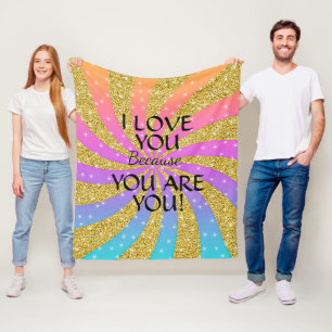 Change Text Valentines I Love You Because You are Fleece Blanket