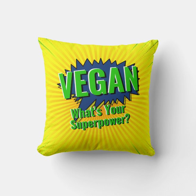 Change Text Vegan Your Superpower Comic Style Text Cushion (Front)