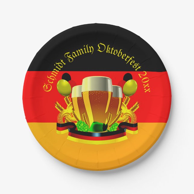 Change Text Year Octoberfest 20xx Beer Glasses 7" Paper Plate (Front)