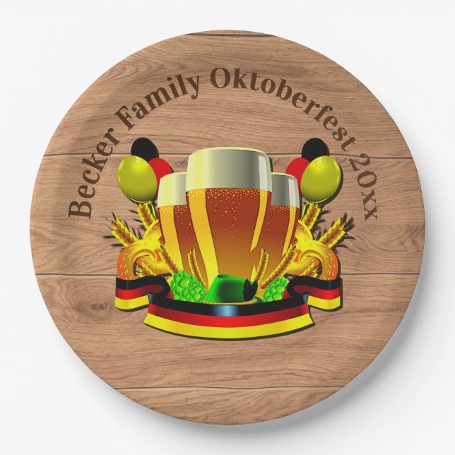 Change Text Year Octoberfest 20xx Beer Glasses Paper Plate (Front)