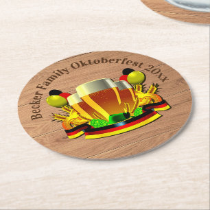 Change Text Year Octoberfest 20xx Beer Glasses Round Paper Coaster