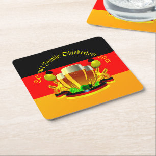 Change Text Year Octoberfest 20xx Beer Glasses  Square Paper Coaster